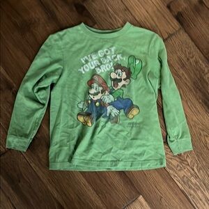 Boys M Vibrant Green Long Sleeve Tee Super Mario Bros Cartoon Print